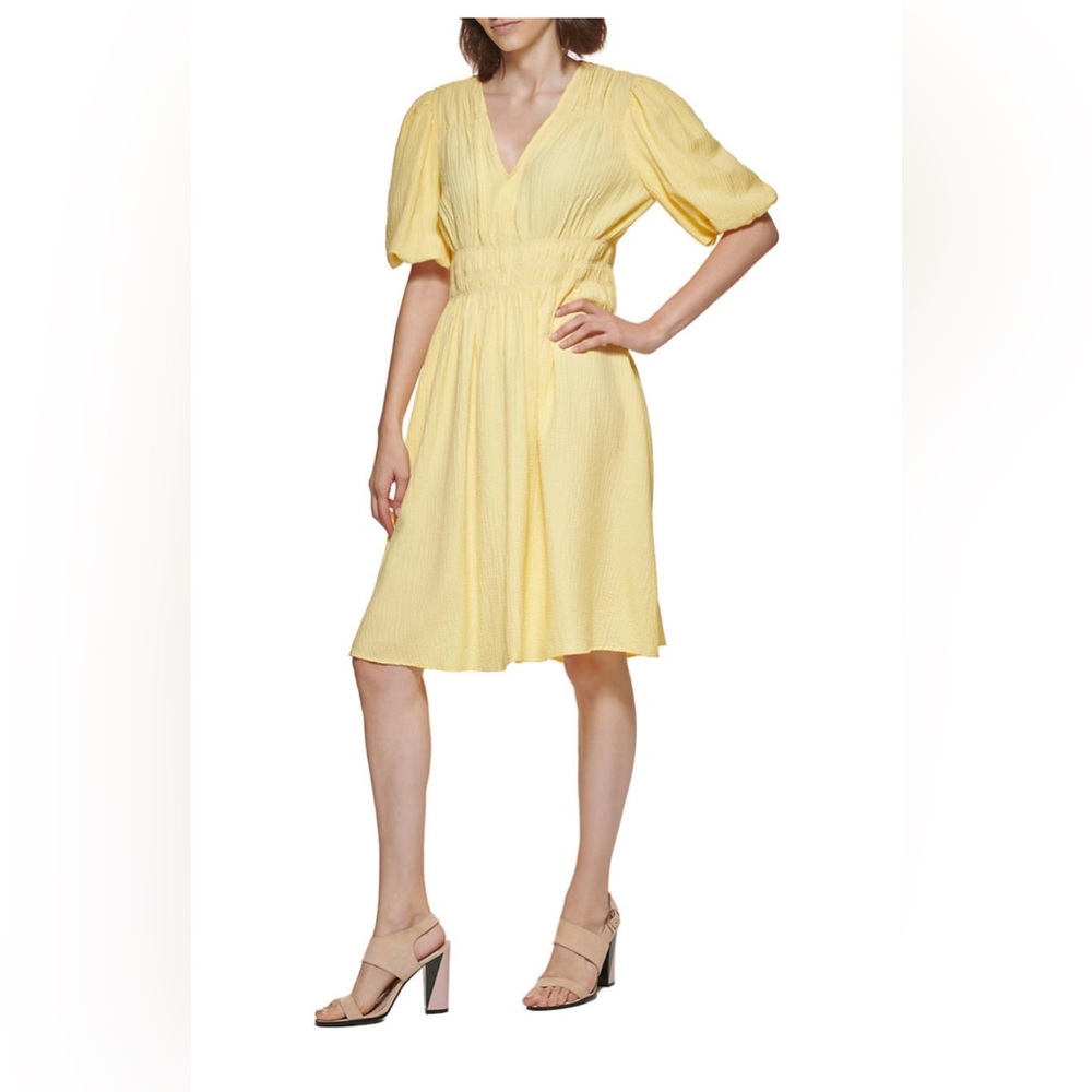 Calvin Klein Women's Short Sleeve Puff Solid Gauze Dress